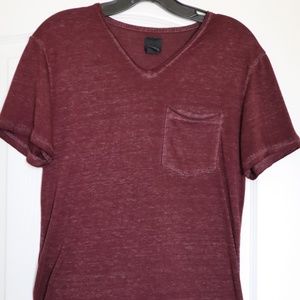 H&M Maroon Vneck T-Shirt with Pocket Cotton Blend